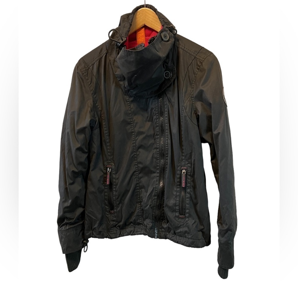 YOUTH SUPERDRY Black High Neck Mid Weight Fleece Lined Casual Jacket Coat M